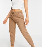 Topshop Petite Acid Wash Sweatpants In Camel-brown