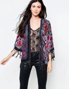 Jayley Festival Floral Cropped Velvet Devore Kimono - Black