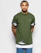 Illusive London Double Layered Longline T-shirt With Rips - Green