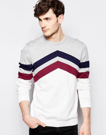 Asos Chevron Stripe Design Sweater - White