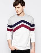 Asos Chevron Stripe Design Sweater - White