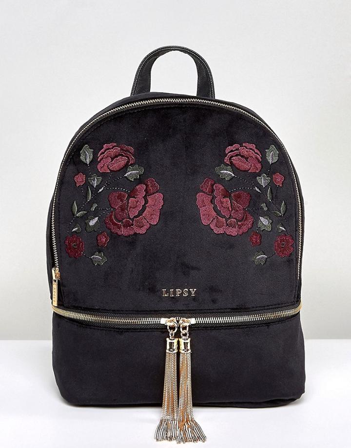 Lipsy Embroidered Velvet Backpack - Black