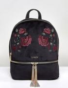 Lipsy Embroidered Velvet Backpack - Black