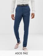 Asos Design Tall Wedding Skinny Suit Pants In Petrol Blue Twill - Blue