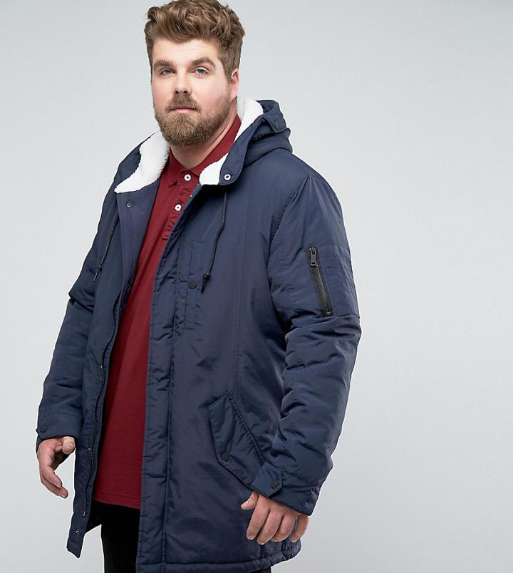 Brave Soul Plus Brave Soul Plus Fleece Lined Hooded Parka Jacket - Navy