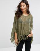Pieces Sidsel Light Knit Poncho - Green