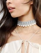 Asos Embellished Prairie Choker Necklace - Cream