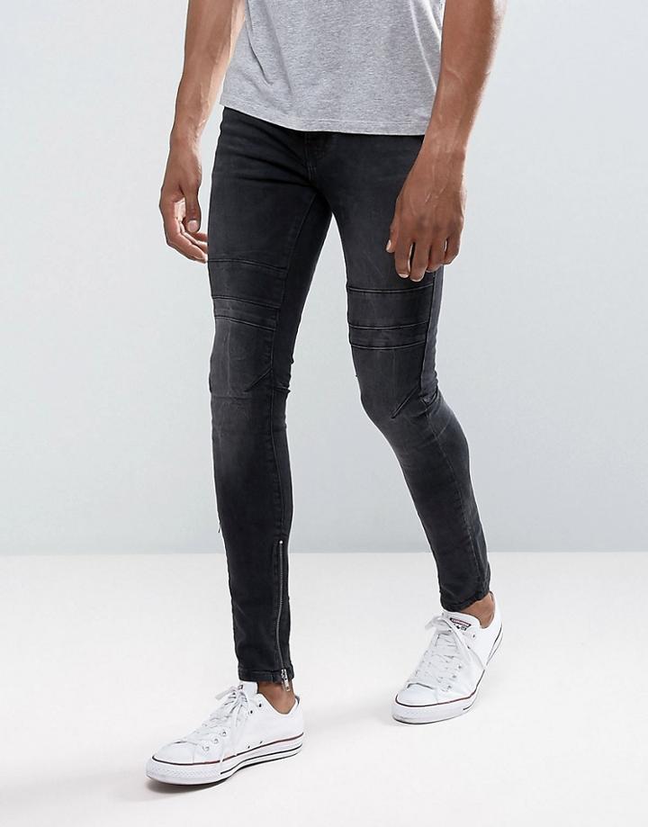 New Look Skinny Jeans With Rips And Zip Hem In Washed Black - Black