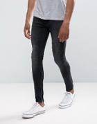 New Look Skinny Jeans With Rips And Zip Hem In Washed Black - Black