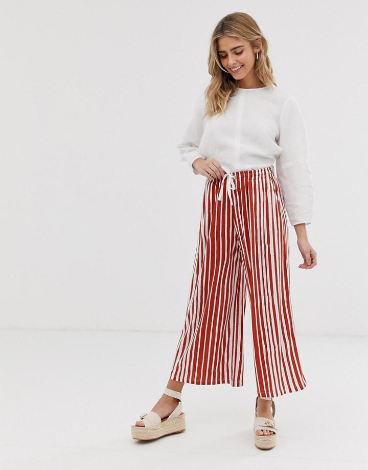 Asos Design Cropped Drawstring Pants In Natural Stripe-multi