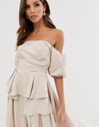 Asos Edition Off Shoulder Top With Drape Side-beige