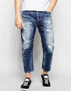 Diesel Jeans Narrot 848i Extreme Tapered Fit Cropped Heavy Distress - Mid Wash