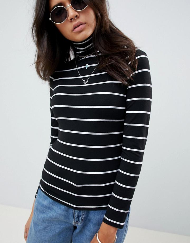 Asos Design Stripe High Neck Long Sleeve Top - Multi