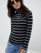 Asos Design Stripe High Neck Long Sleeve Top - Multi