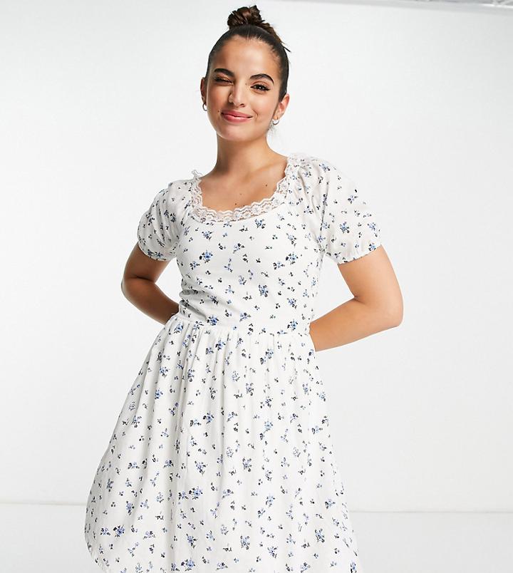 Daisy Street Mini Milkmaid Dress In Vintage Floral-white