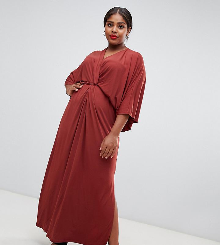 John Zack Plus Knot Front Maxi Dress In Rust - Brown