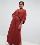 John Zack Plus Knot Front Maxi Dress In Rust - Brown