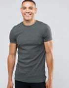 Asos Extreme Muscle T-shirt With Crew Neck In Rib In Green Marl - Army Green Marl
