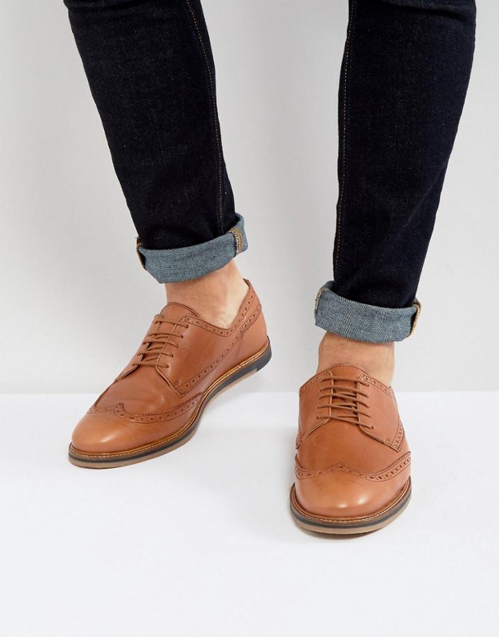 Asos Brogue Shoes In Tan Leather With Wedge Sole - Tan