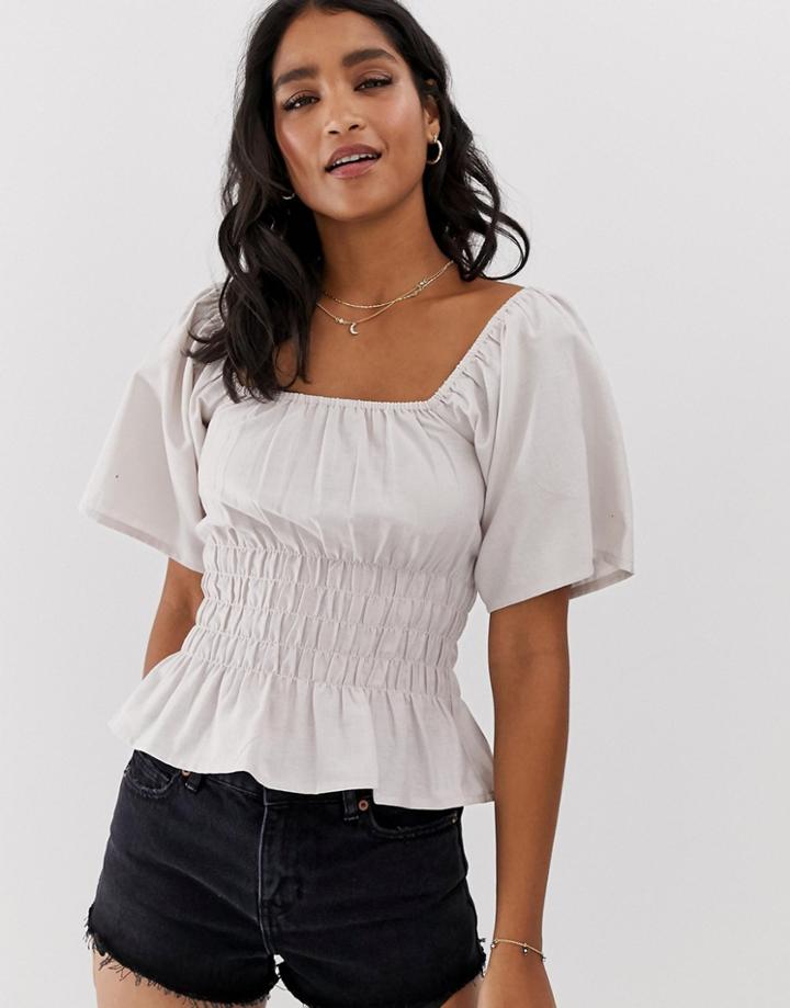 Asos Design Square Neck Shirred Sun Top With Pep Hem