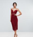 Asos Tall Lace Cami Midi Pencil Dress - Red