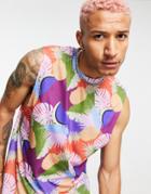 Asos Design Set Relaxed Tank In All Over Pineapple Print-multi