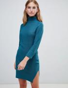 Brave Soul Mandy Roll Neck Sweater Dress - Green