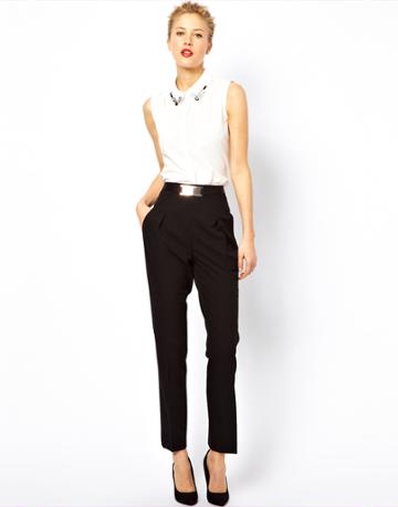 Asos Pants With High Waist And Gold Belt Detail