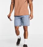 Reclaimed Vintage Inspired 90's Baggy Denim Short In Dirty Bleach Wash-blues