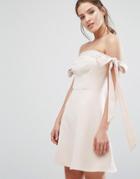 Keepsake Off Shoulder Bow Detail Dress - Tan