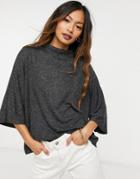 Mango High Neck Batwing T-shirt In Charcoal-grey