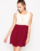Jasmine Color Block Dress With Pleated Skirt - Red