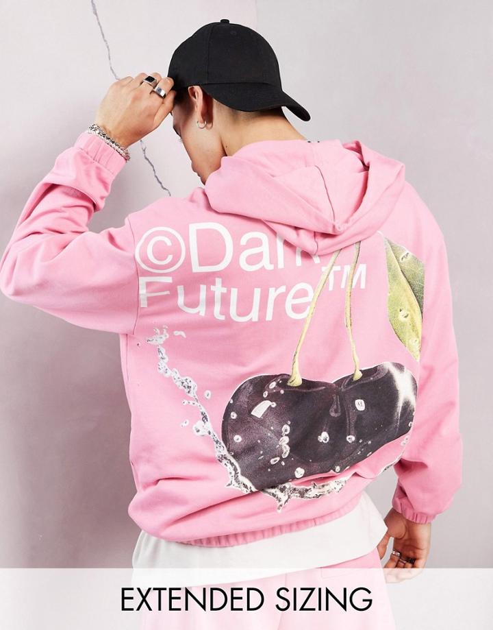 Asos Dark Future Oversized Hoodie With Cherry Graphic Print And Logo In Pink - Part Of A Set