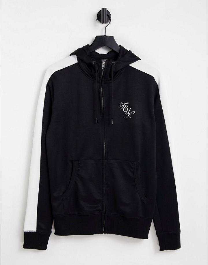 Fcuk Small Script Logo Full Zip Hoodie In Black