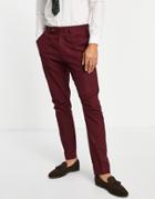 Asos Design Skinny Linen Mix Suit Pants In Burgundy-red