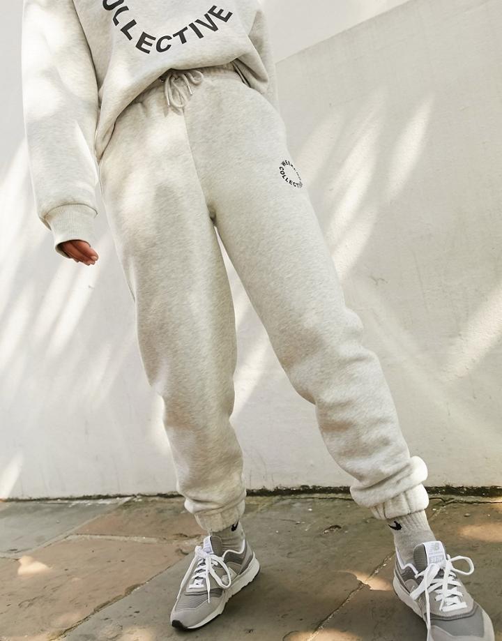 Asos Weekend Collective Oversized Sweatpants With Logo In Gray Marl-grey