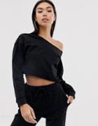 Asos Design Lounge Mix & Match Raw Hem Crop Sweat-black