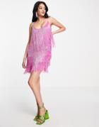 Asos Design Embellished Fringed Mini Dress In Pink