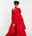 Lace & Beads Plus Exclusive One Shoulder Maxi Dress In Red