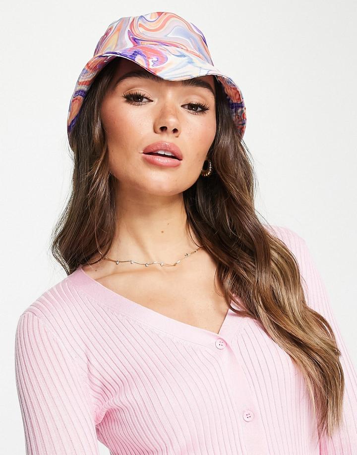 Topshop Bucket Hat In Pink Swirl Print