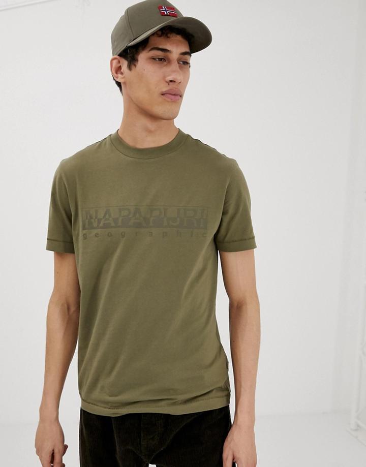 Napapijri Sevora Tonal Logo T-shirt In Khaki - Green