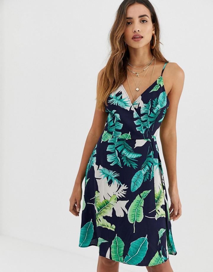Ax Paris Tropical Print Midi Dress - Navy