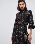 Fabienne Chapot Mandarin Collar Top In Foil Print - Black