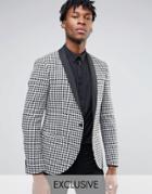 Noak Slim Blazer In Houndstooth With Contrast Shawl Lapel - Black