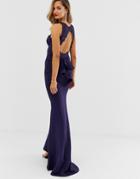 City Goddess Lace Bodice Open Back Maxi Dress-navy