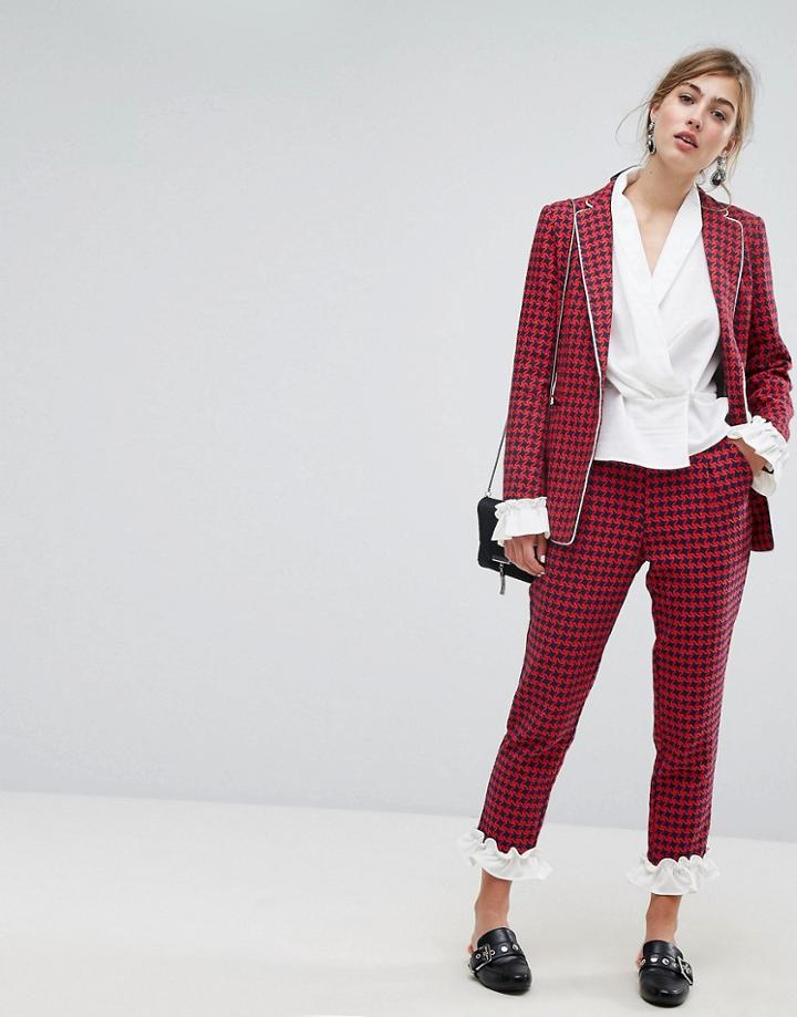 Sister Jane Houndstooth Pants With Frill - Red