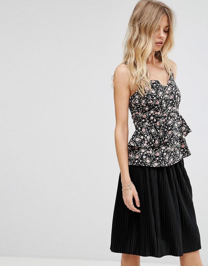 Y.a.s Flower Ditsy Print Strap Top - Black