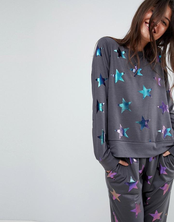 Asos Lounge Holographic Star Print Sweat - Gray