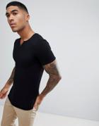 Asos Design Muscle Fit T-shirt With Raw Notch Neck In Black - Black
