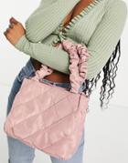 Ego Handheld Bag With Ruched Handle In Pink Quilt